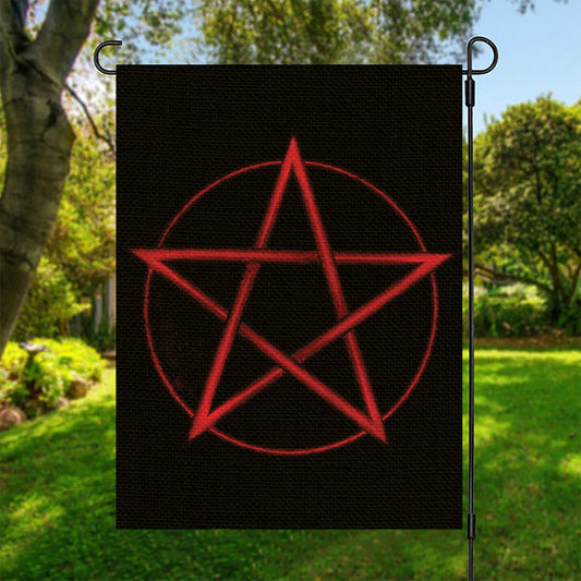 Red Pentagram Symbol Print Garden Flag