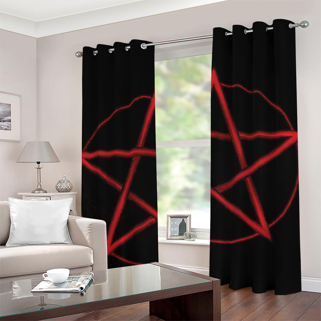 Red Pentagram Symbol Print Grommet Curtains