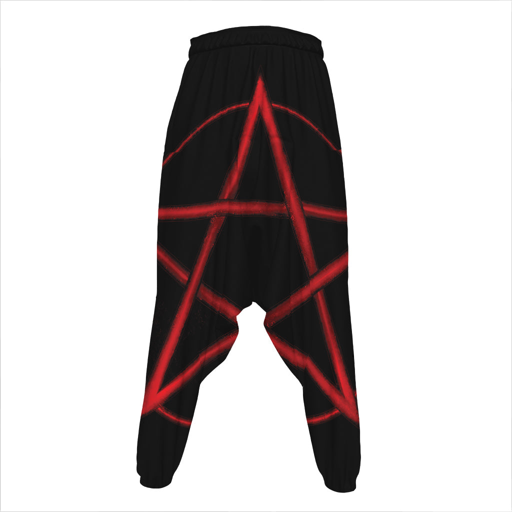 Red Pentagram Symbol Print Hammer Pants