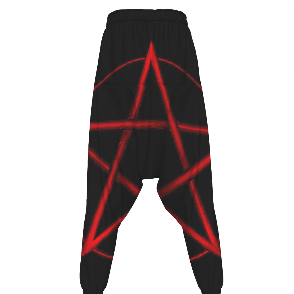 Red Pentagram Symbol Print Hammer Pants