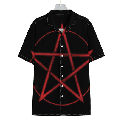 Red Pentagram Symbol Print Hawaiian Shirt