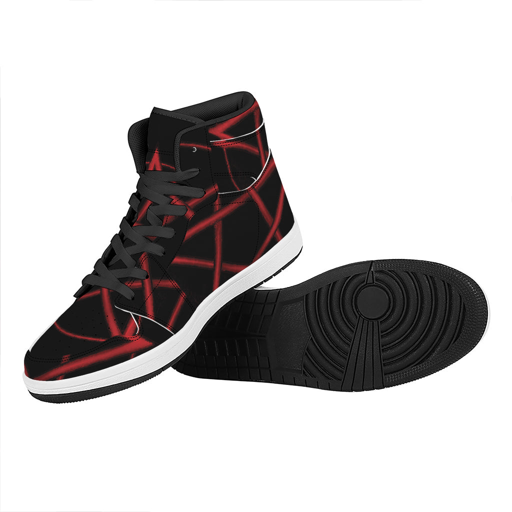 Red Pentagram Symbol Print High Top Leather Sneakers