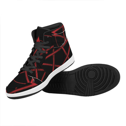 Red Pentagram Symbol Print High Top Leather Sneakers