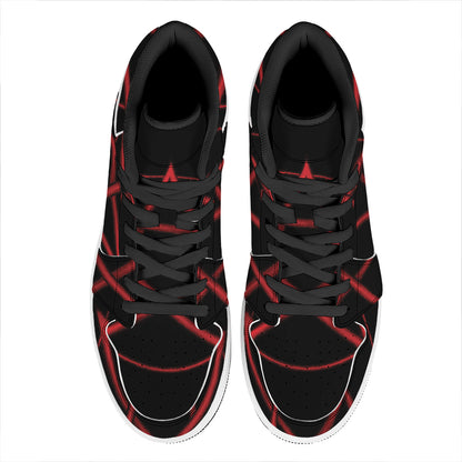 Red Pentagram Symbol Print High Top Leather Sneakers