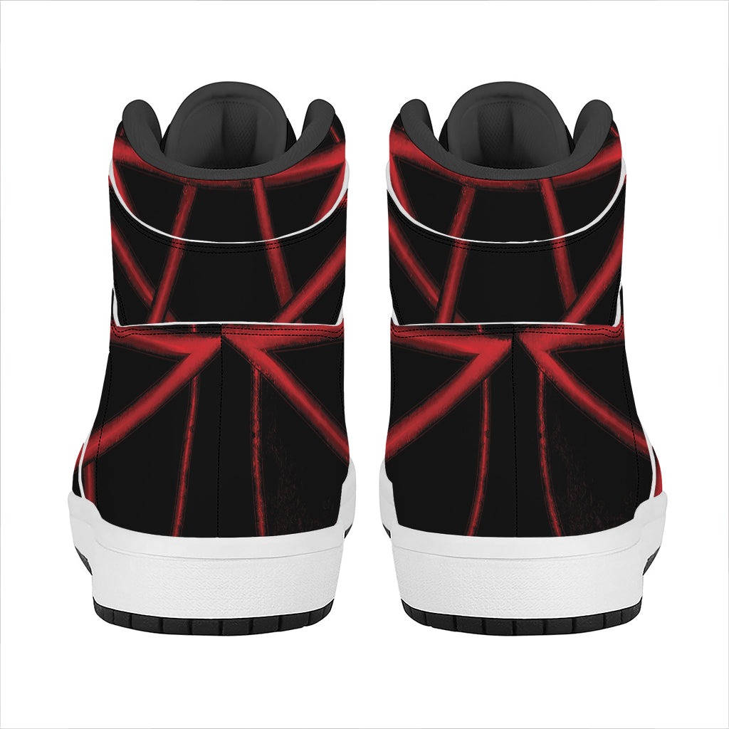 Red Pentagram Symbol Print High Top Leather Sneakers