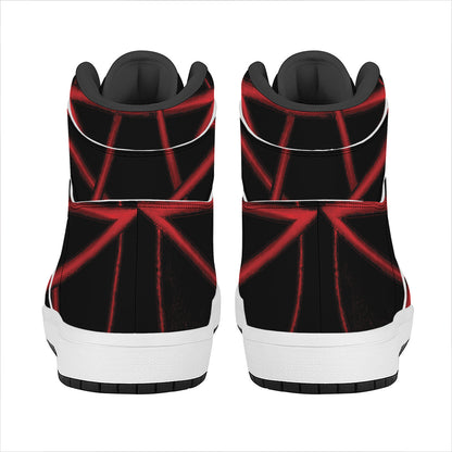 Red Pentagram Symbol Print High Top Leather Sneakers