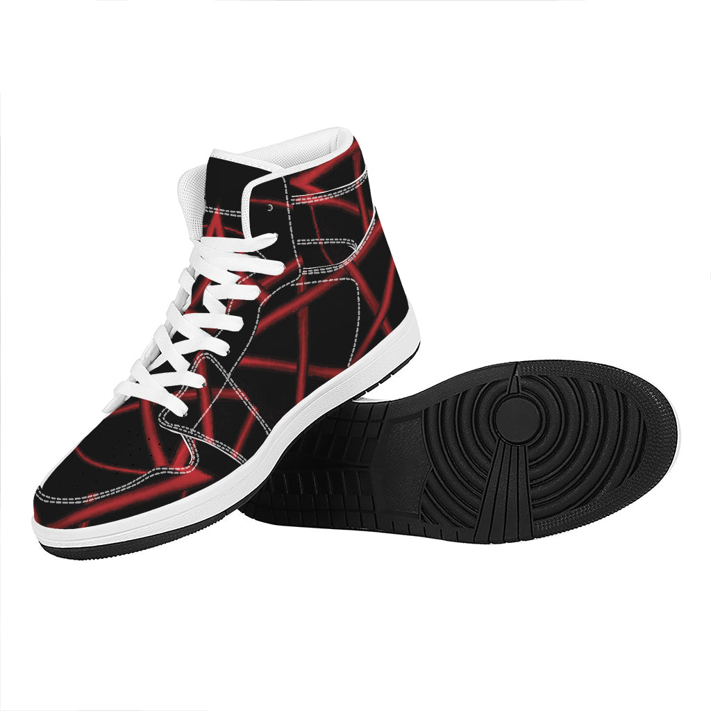 Red Pentagram Symbol Print High Top Leather Sneakers