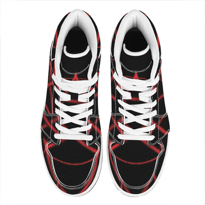 Red Pentagram Symbol Print High Top Leather Sneakers
