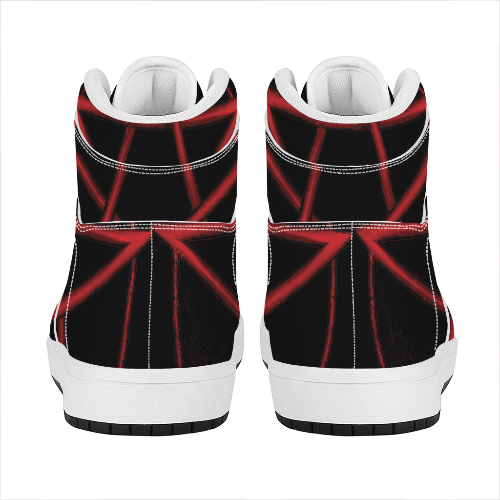 Red Pentagram Symbol Print High Top Leather Sneakers