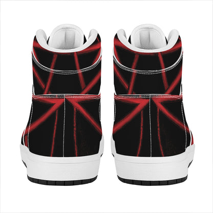 Red Pentagram Symbol Print High Top Leather Sneakers