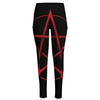 Red Pentagram Symbol Print High-Waisted Pocket Leggings