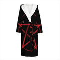 Red Pentagram Symbol Print Hooded Bathrobe
