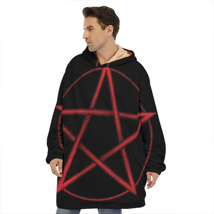 Red Pentagram Symbol Print Hoodie Blanket
