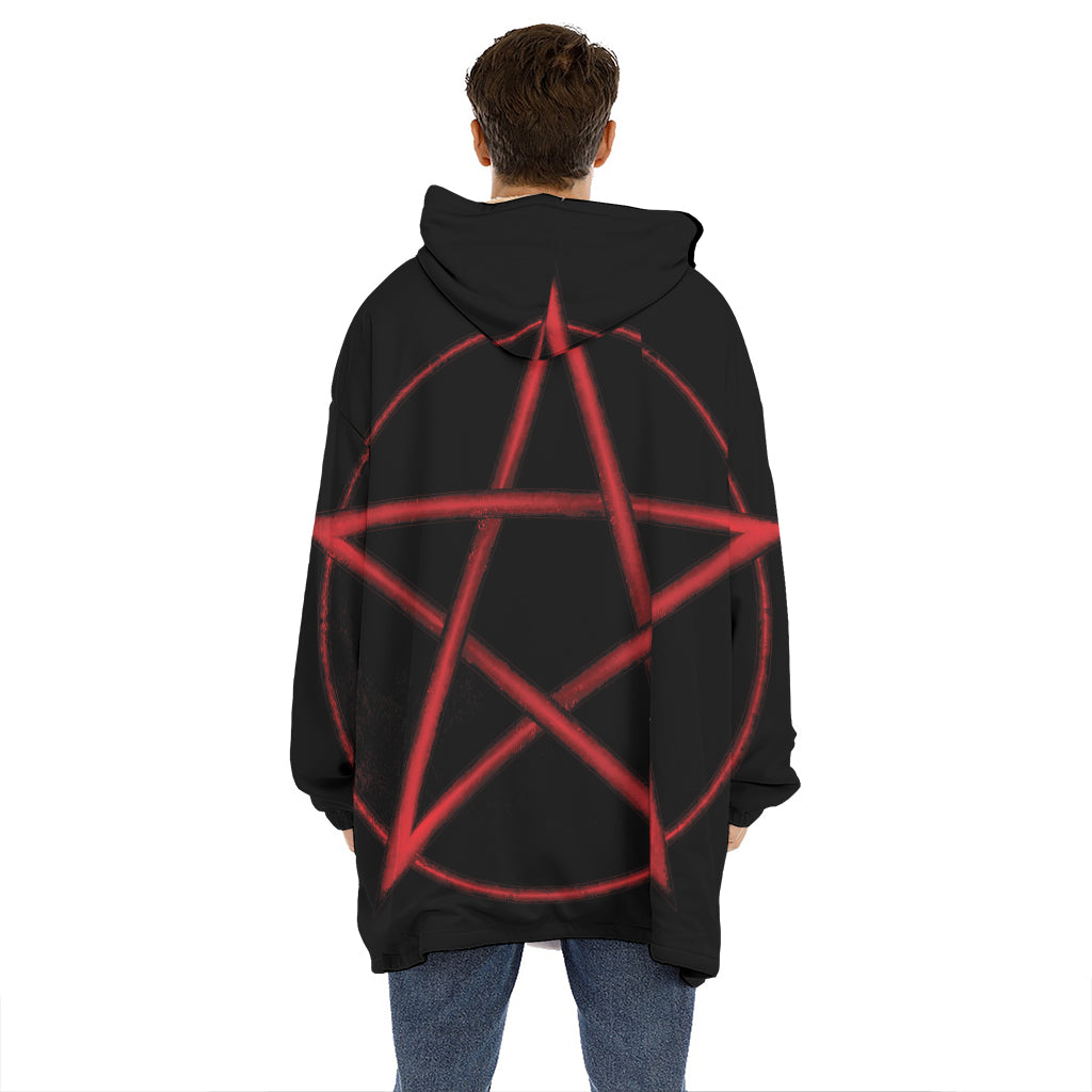 Red Pentagram Symbol Print Hoodie Blanket