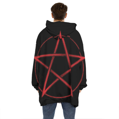 Red Pentagram Symbol Print Hoodie Blanket