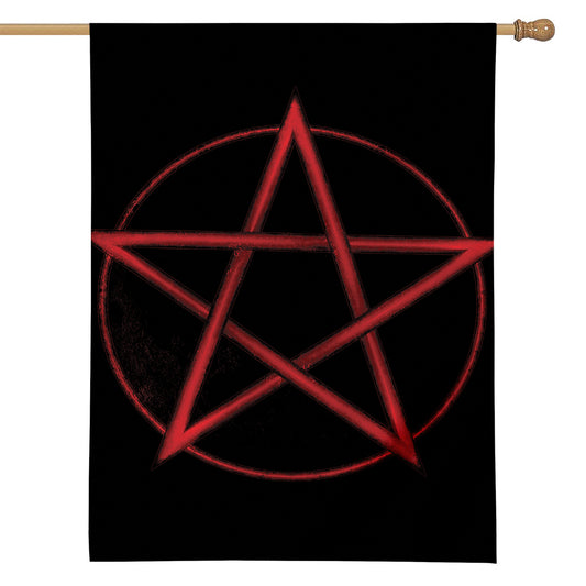 Red Pentagram Symbol Print House Flag