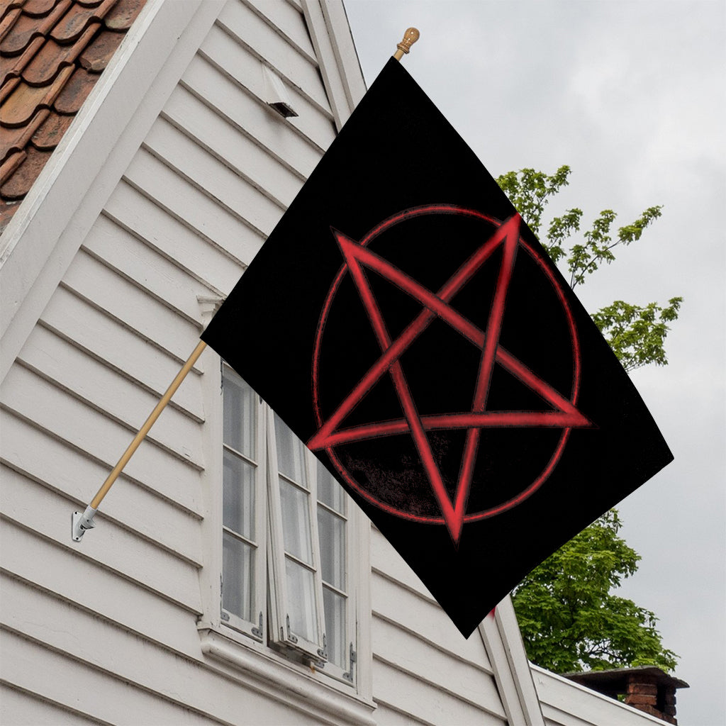 Red Pentagram Symbol Print House Flag