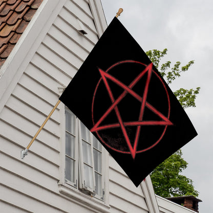 Red Pentagram Symbol Print House Flag