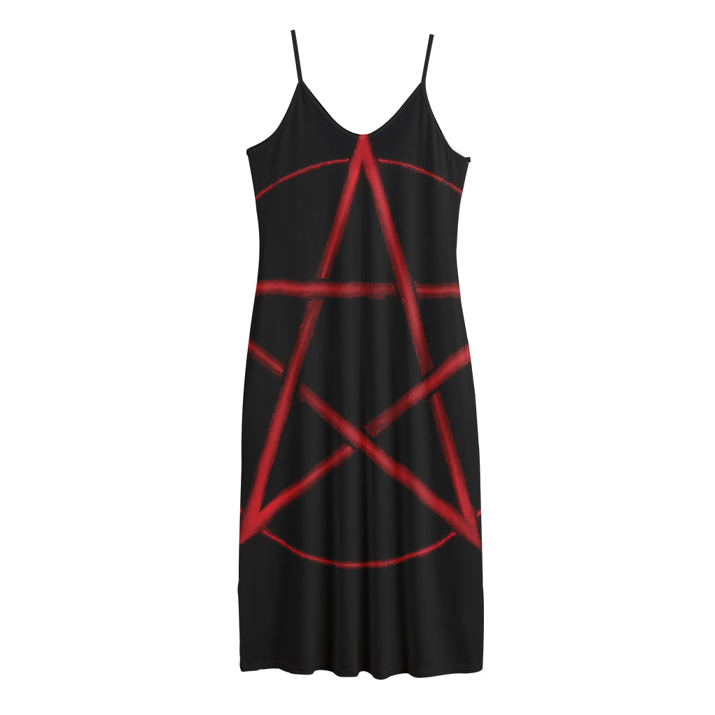 Red Pentagram Symbol Print Jersey Midi Cami Dress