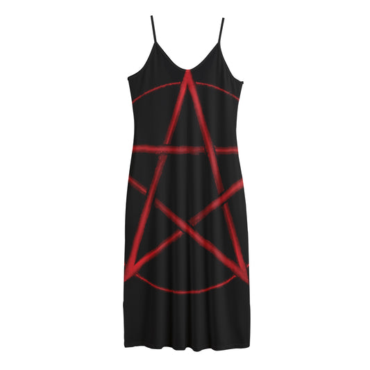 Red Pentagram Symbol Print Jersey Midi Cami Dress