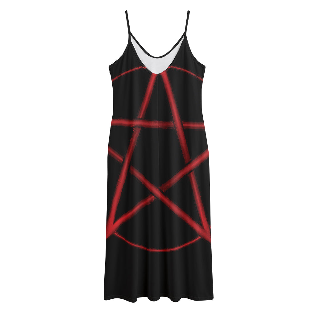 Red Pentagram Symbol Print Jersey Midi Cami Dress
