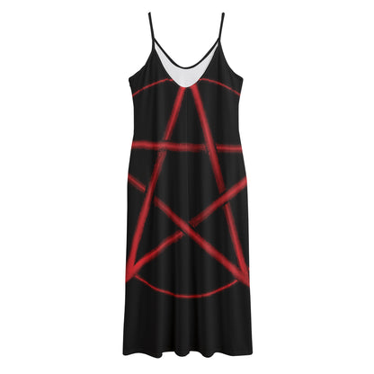 Red Pentagram Symbol Print Jersey Midi Cami Dress