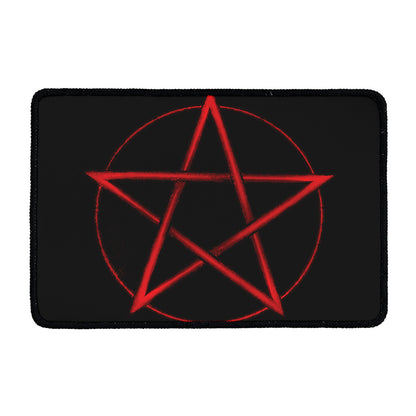Red Pentagram Symbol Print Kitchen Mat