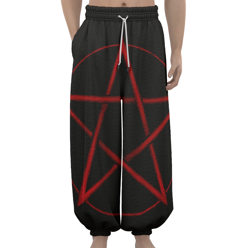 Red Pentagram Symbol Print Lantern Pants
