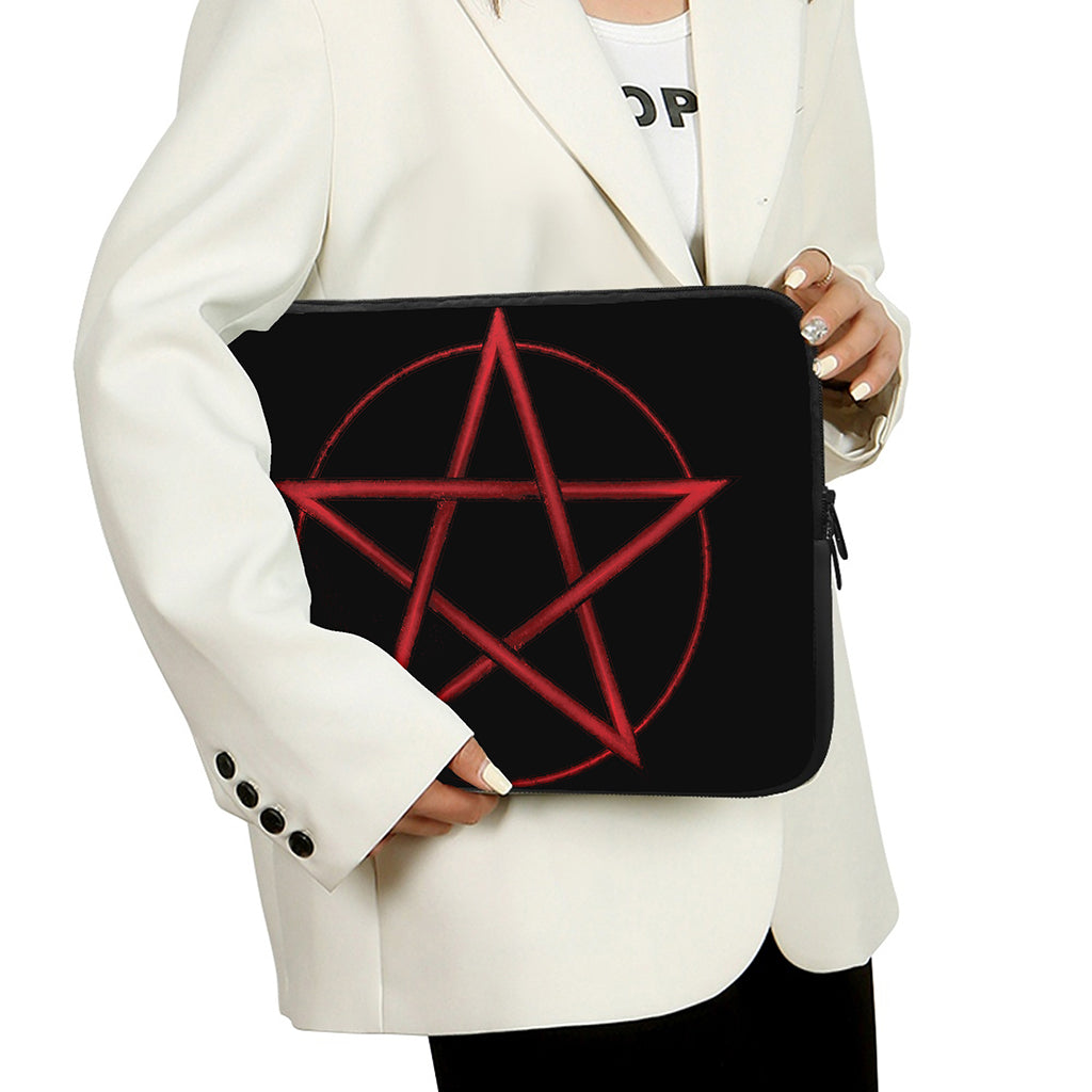 Red Pentagram Symbol Print Laptop Sleeve