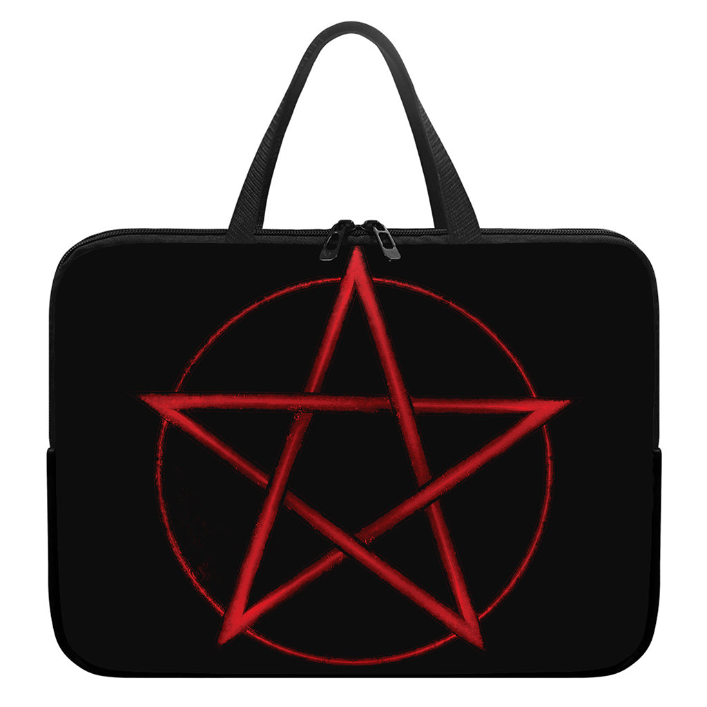 Red Pentagram Symbol Print Laptop Sleeve With Handle