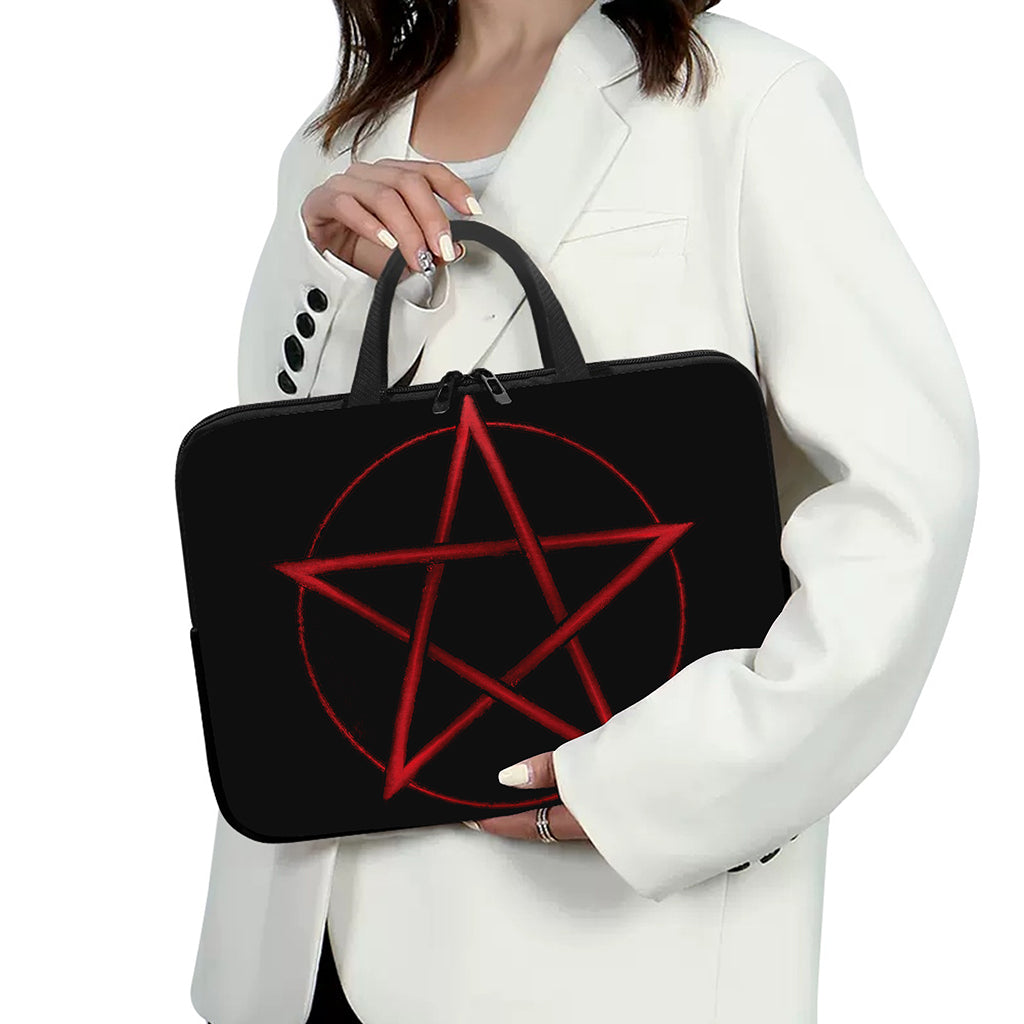 Red Pentagram Symbol Print Laptop Sleeve With Handle