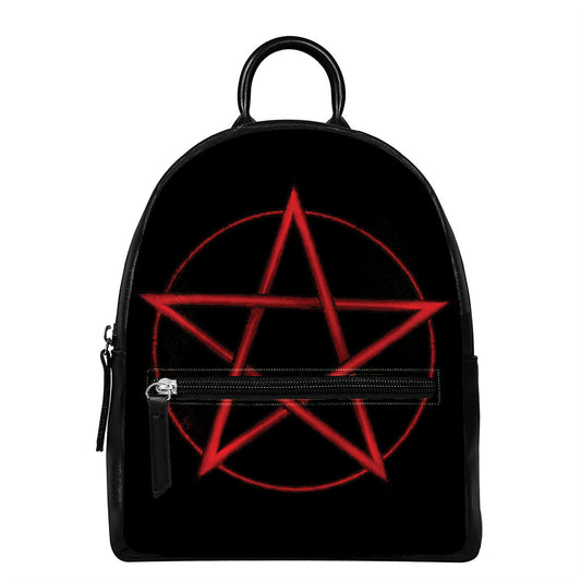 Red Pentagram Symbol Print Leather Backpack