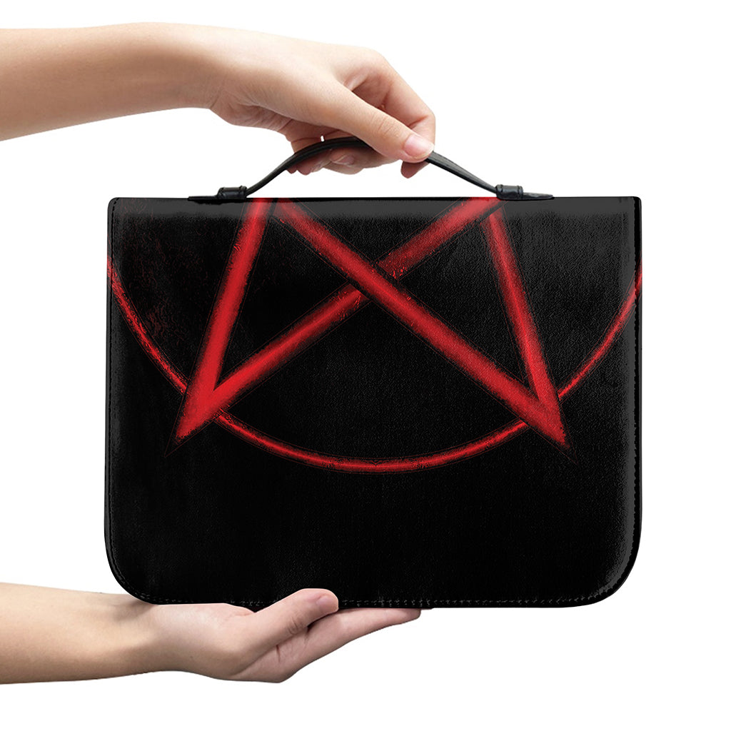 Red Pentagram Symbol Print Leather Bible Cover
