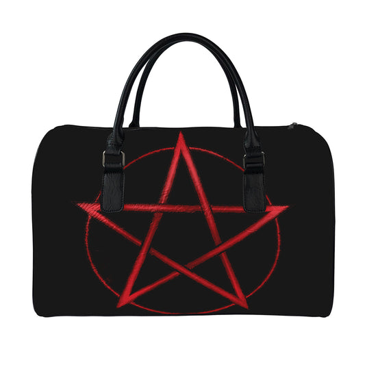 Red Pentagram Symbol Print Leather Duffle Bag