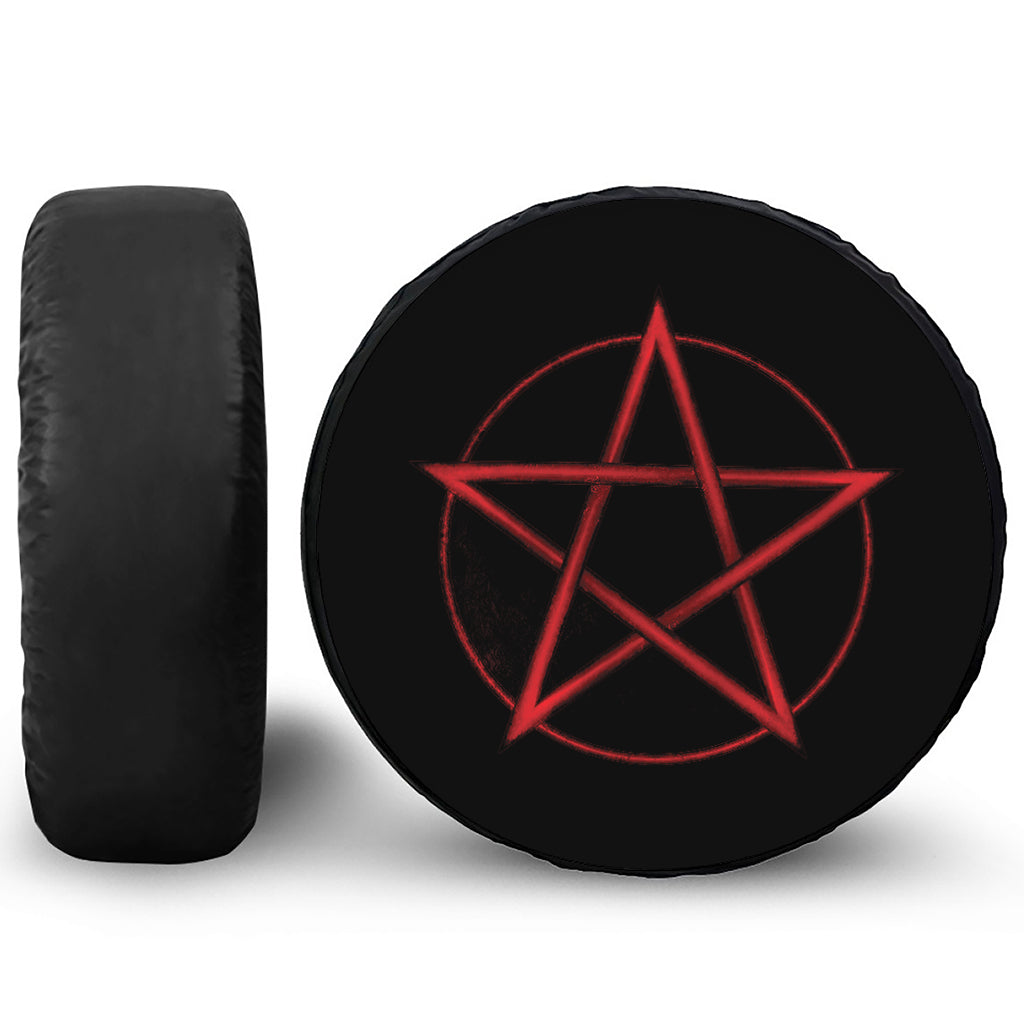 Red Pentagram Symbol Print Leather Spare Tire Cover