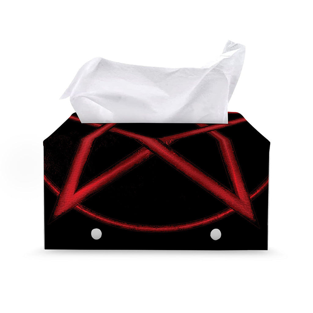 Red Pentagram Symbol Print Leather Tissue Box Cover