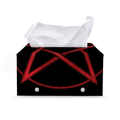 Red Pentagram Symbol Print Leather Tissue Box Cover
