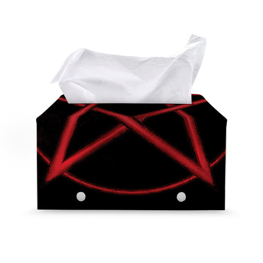 Red Pentagram Symbol Print Leather Tissue Box Cover