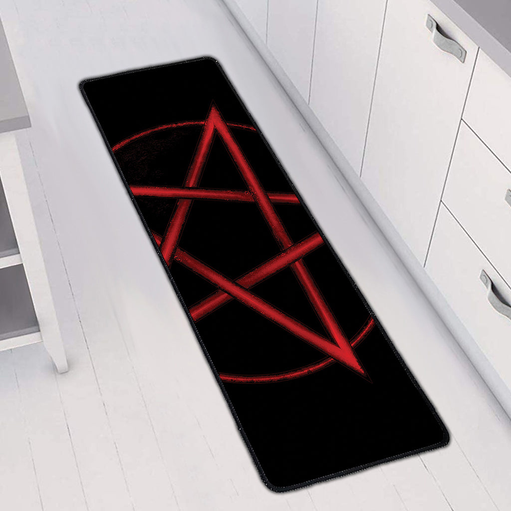 Red Pentagram Symbol Print Long Kitchen Mat