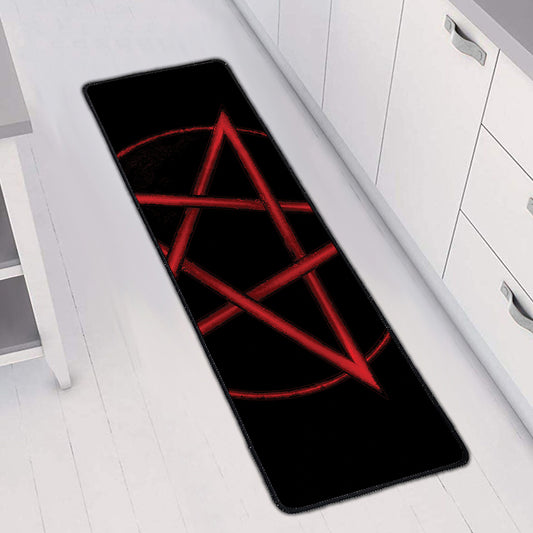 Red Pentagram Symbol Print Long Kitchen Mat