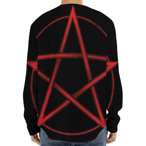 Red Pentagram Symbol Print Long Sleeve Baseball Jersey