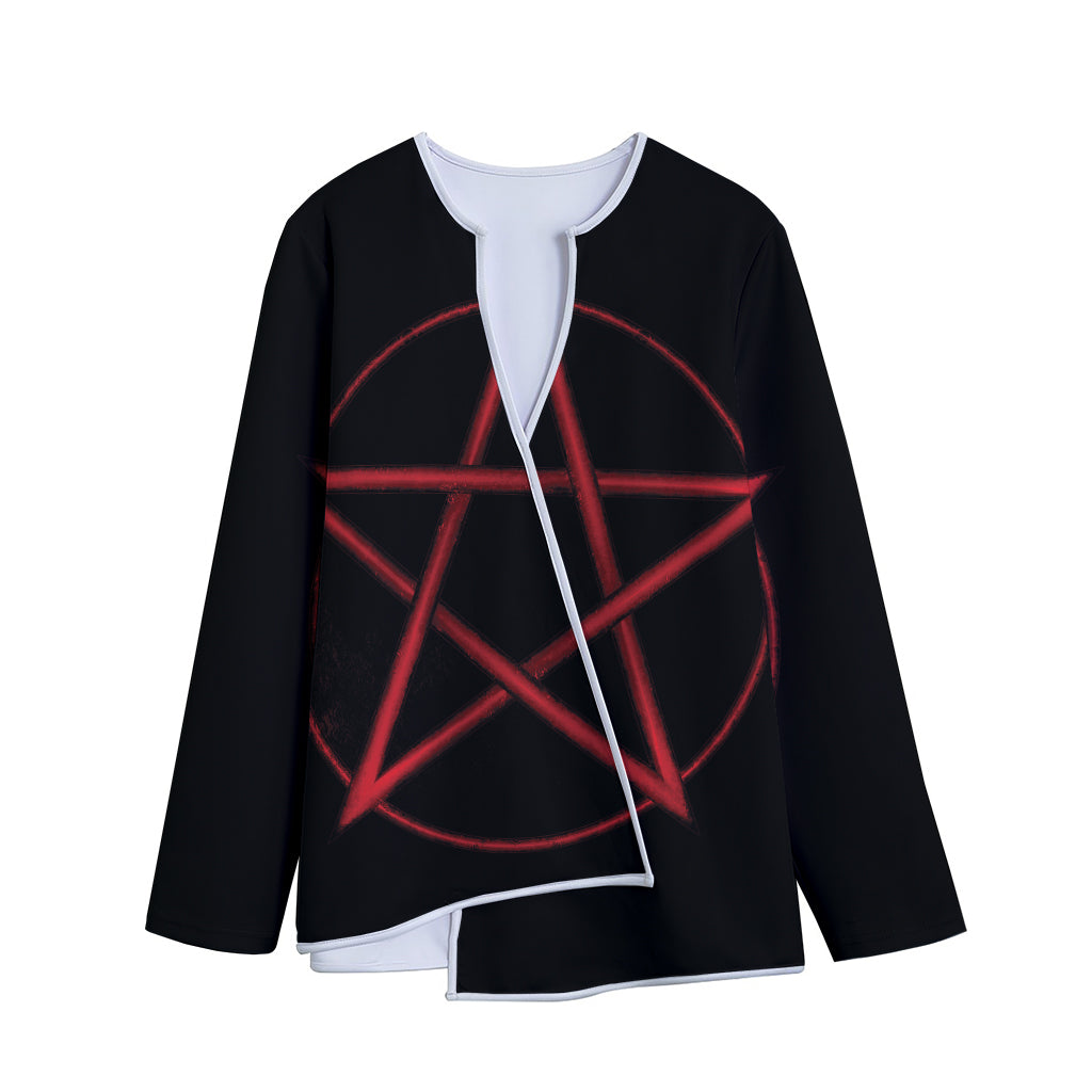 Red Pentagram Symbol Print Long Sleeve Short Coat