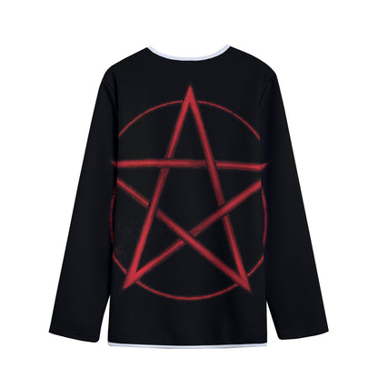 Red Pentagram Symbol Print Long Sleeve Short Coat