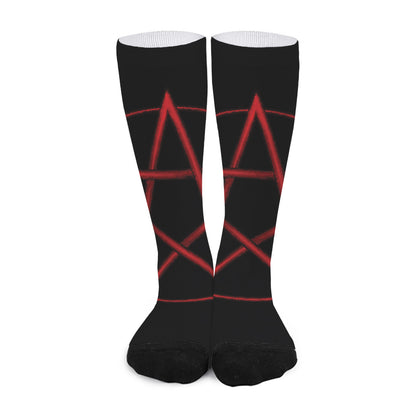 Red Pentagram Symbol Print Long Socks