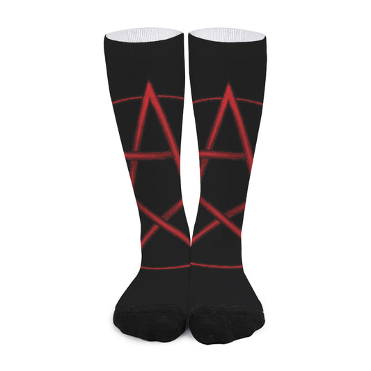 Red Pentagram Symbol Print Long Socks