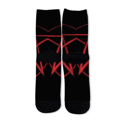 Red Pentagram Symbol Print Long Socks