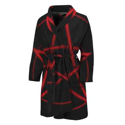 Red Pentagram Symbol Print Men's Bathrobe
