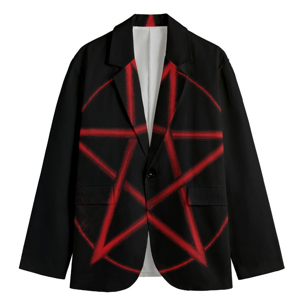 Red Pentagram Symbol Print Men's Blazer