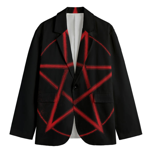 Red Pentagram Symbol Print Men's Blazer