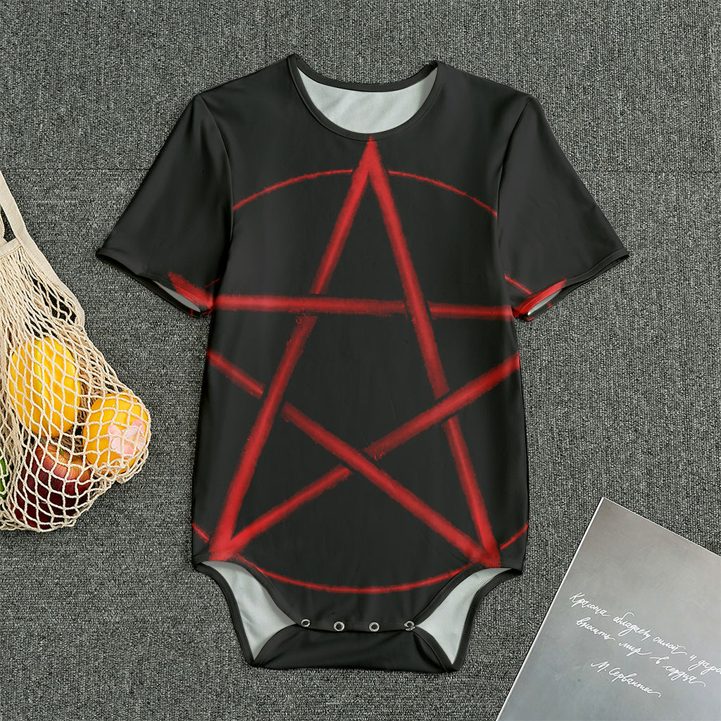 Red Pentagram Symbol Print Men's Bodysuit